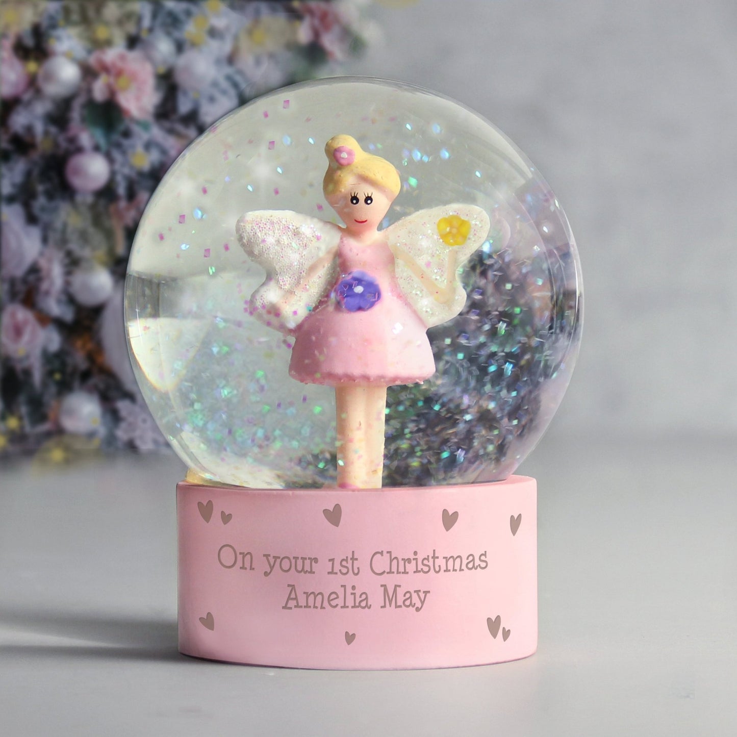 Personalised Fairy Message Pink Glitter Snow Globe - Water Ball