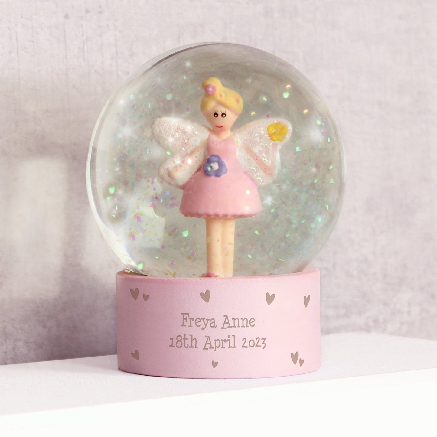 Personalised Fairy Message Pink Glitter Snow Globe - Water Ball