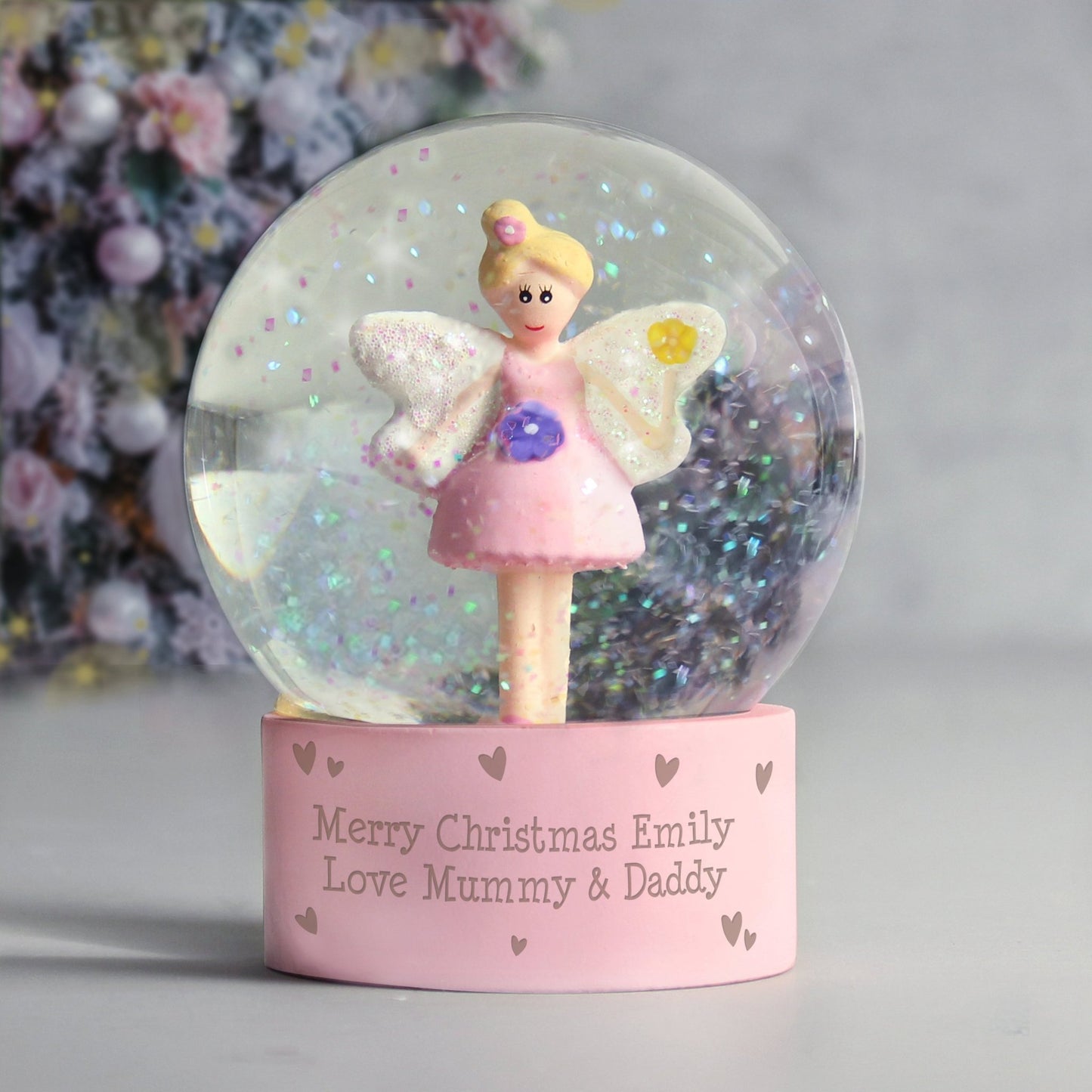 Personalised Fairy Message Pink Glitter Snow Globe - Water Ball