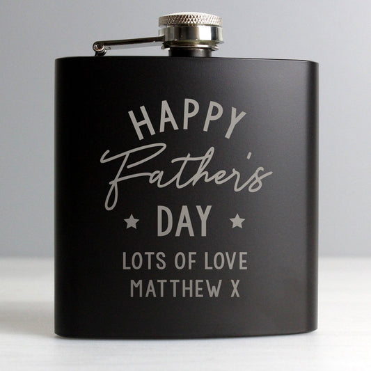 Personalised Father's Day Black 6oz Hip Flask with Gift Box