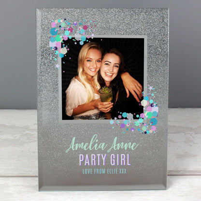 Personalised Festival Style 4x4 Silver Glitter Glass Photo Frame