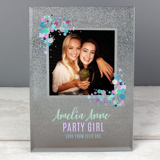 Personalised Festival Style 4x4 Silver Glitter Glass Photo Frame