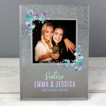 Personalised Festival Style 4x4 Silver Glitter Glass Photo Frame