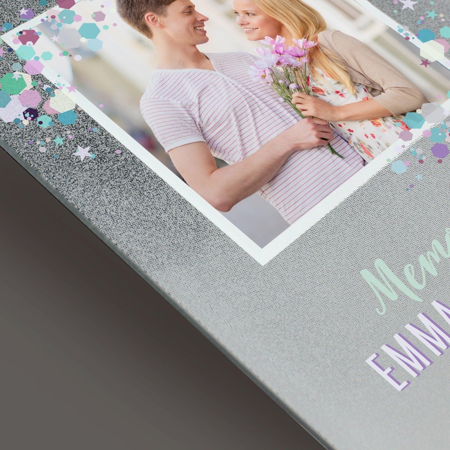 Personalised Festival Style 4x4 Silver Glitter Glass Photo Frame