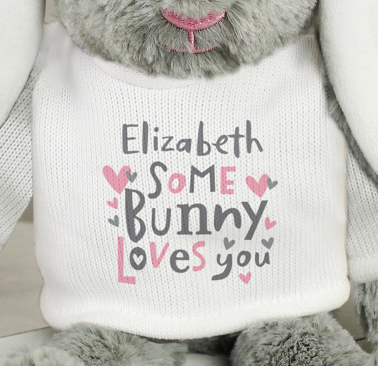 Personalised Floppy Ears Some Bunny Loves You Plush Grey Rabbit