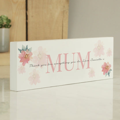 Personalised Floral Sentimental Wooden Mantel Block Decoration