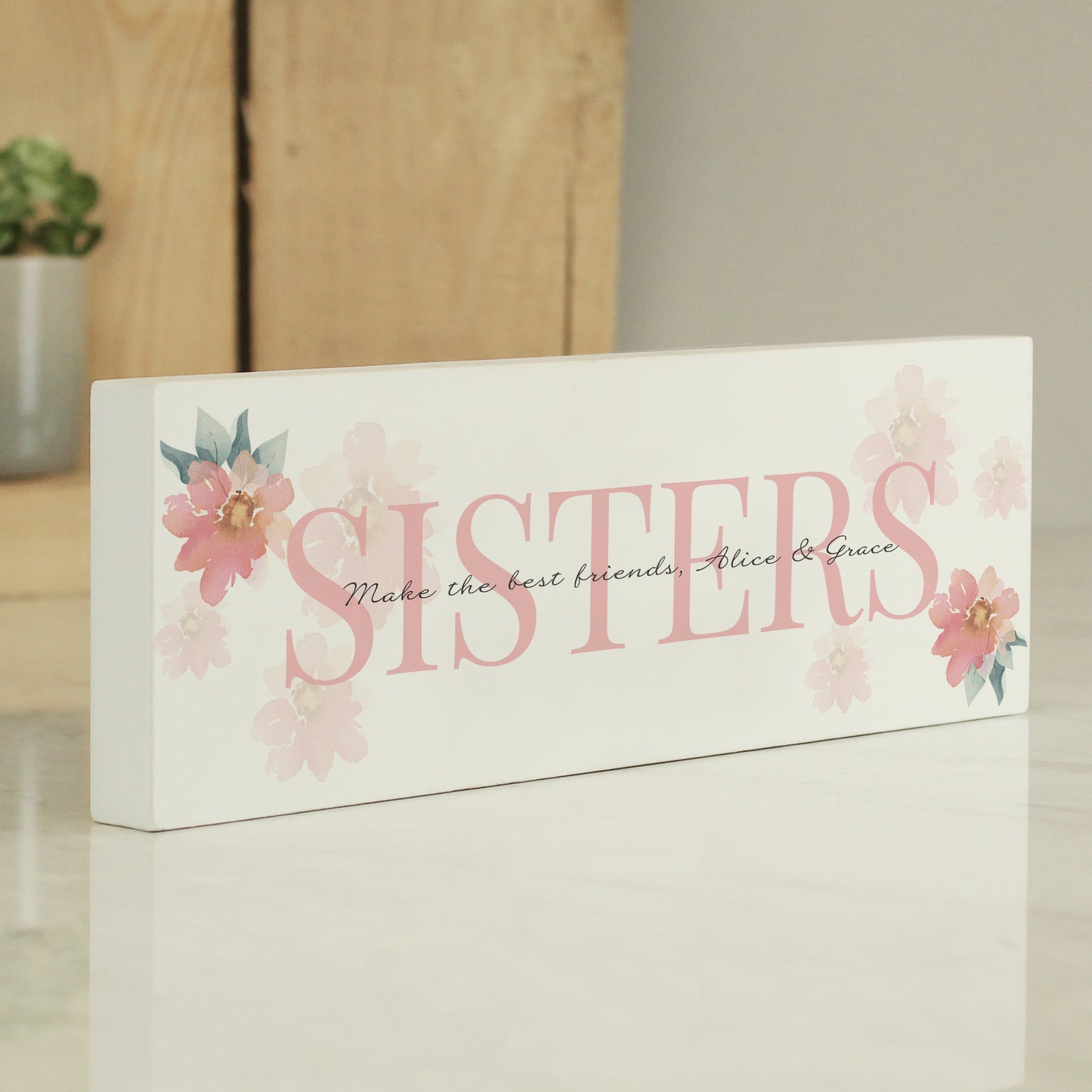Personalised Floral Sentimental Wooden Mantel Block Decoration