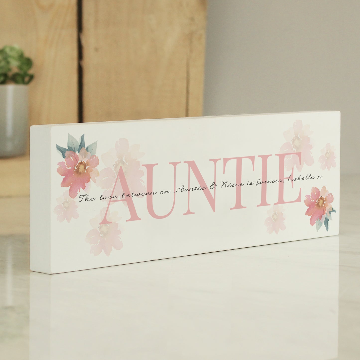 Personalised Floral Sentimental Wooden Mantel Block Decoration