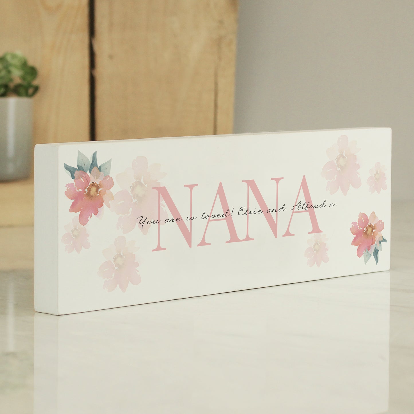 Personalised Floral Sentimental Wooden Mantel Block Decoration