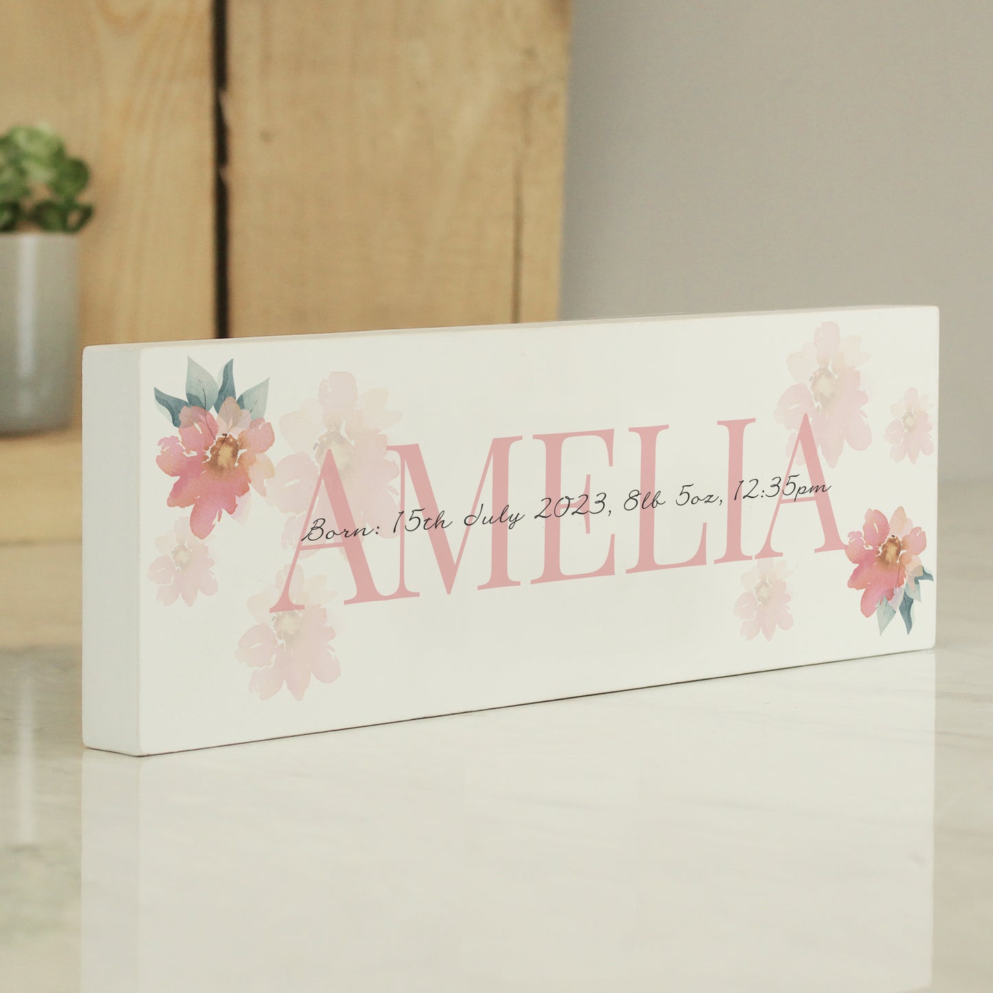 Personalised Floral Sentimental Wooden Mantel Block Decoration