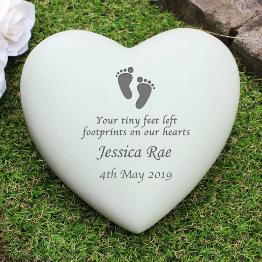 Personalised Footprints Heart Shaped Memorial Graveside Plaque