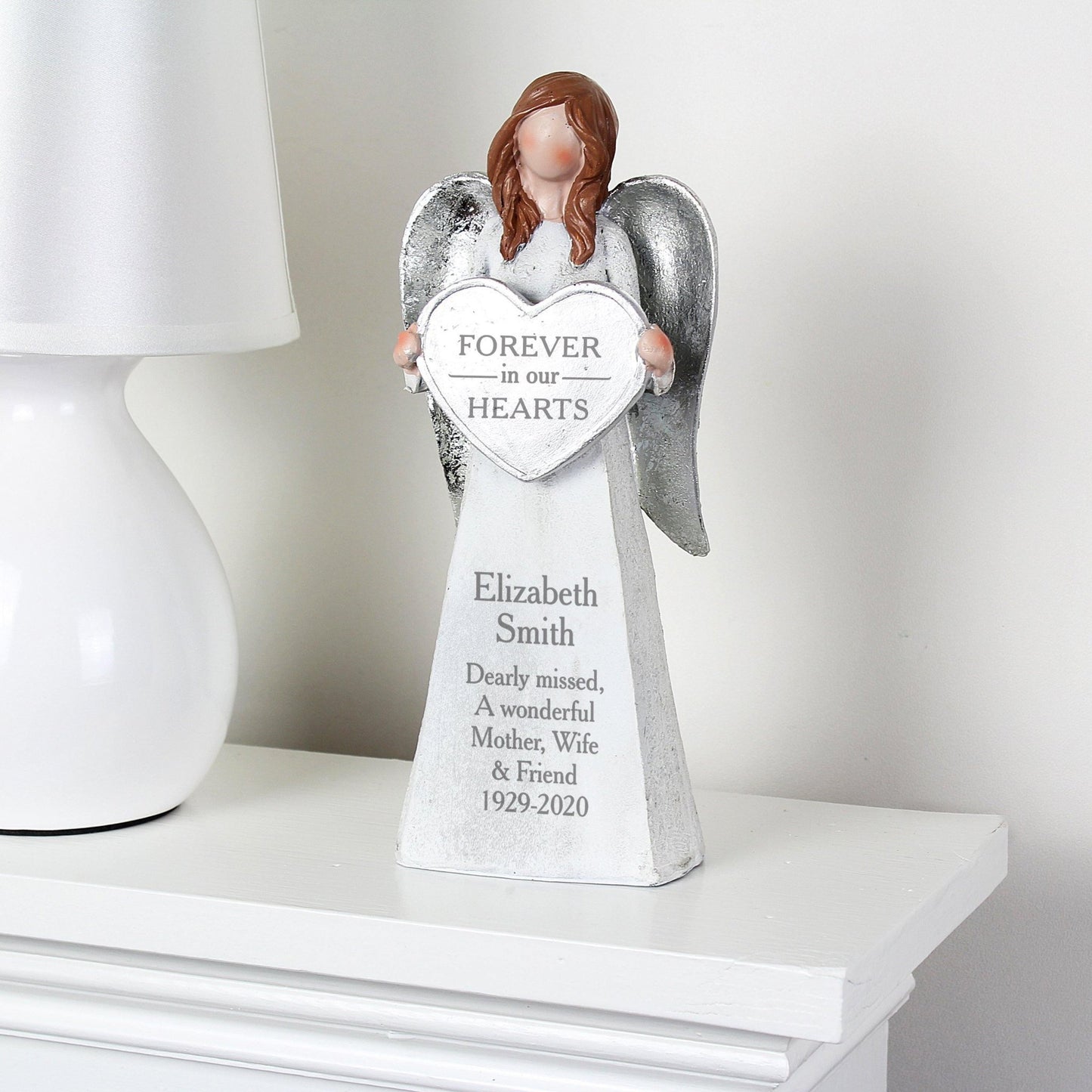 Personalised Forever in Our Hearts Memorial Angel Figurine Ornament