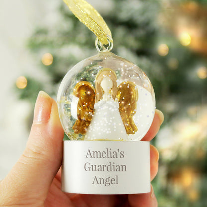 Personalised Gold Wing Angel Glitter Snow Globe Bauble Tree Decoration