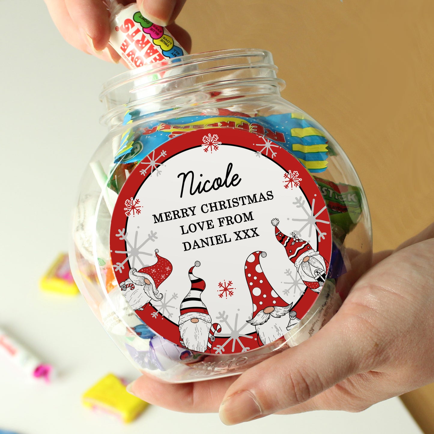 Personalised Gonk Gnome Christmas Filled Sweets Jar