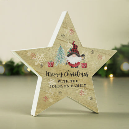 Personalised Gonk Gnome Christmas Wooden Block Star Ornament