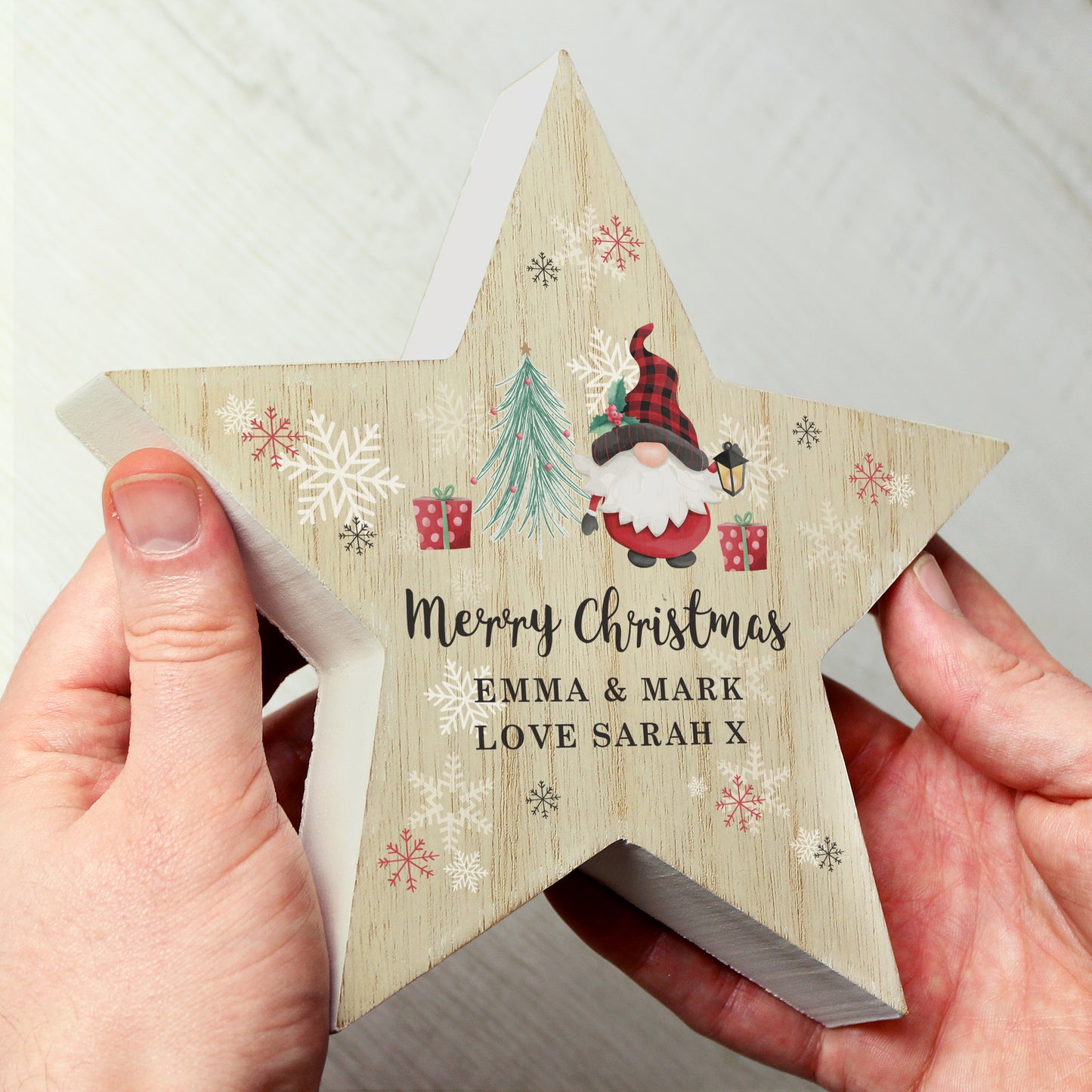 Personalised Gonk Gnome Christmas Wooden Block Star Ornament