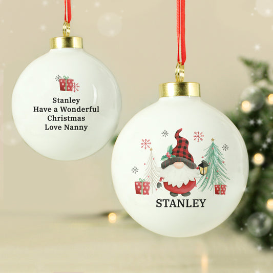 Personalised Gonk Gnome White Ceramic Christmas Bauble