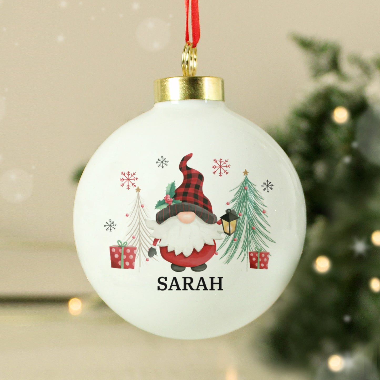 Personalised Gonk Gnome White Ceramic Christmas Bauble