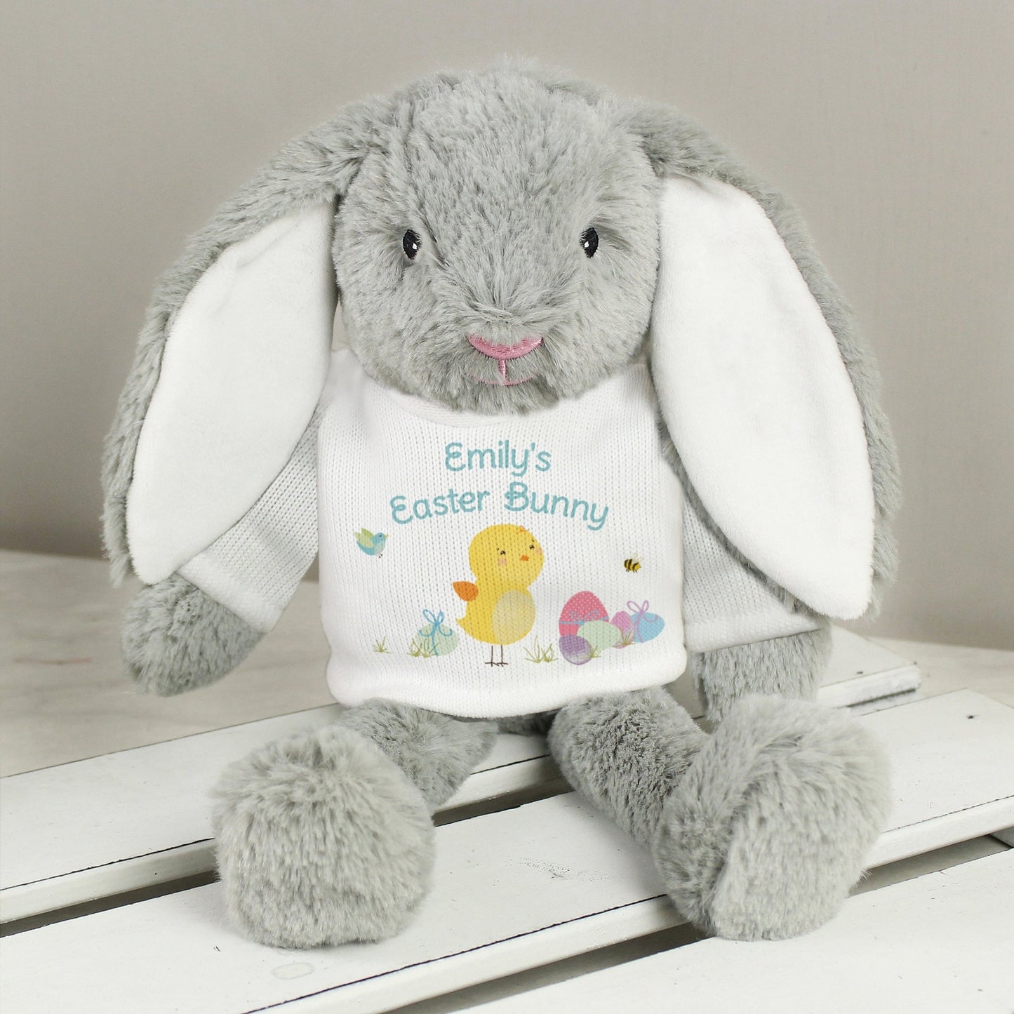 Personalised Grey Floppy Ears Plush Easter Meadow Bunny Rabbit