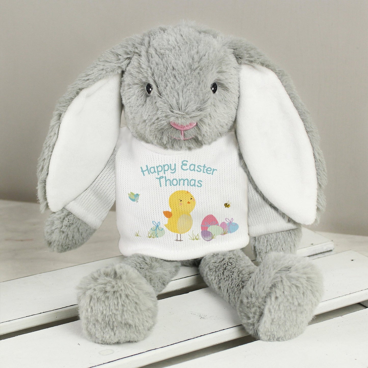 Personalised Grey Floppy Ears Plush Easter Meadow Bunny Rabbit