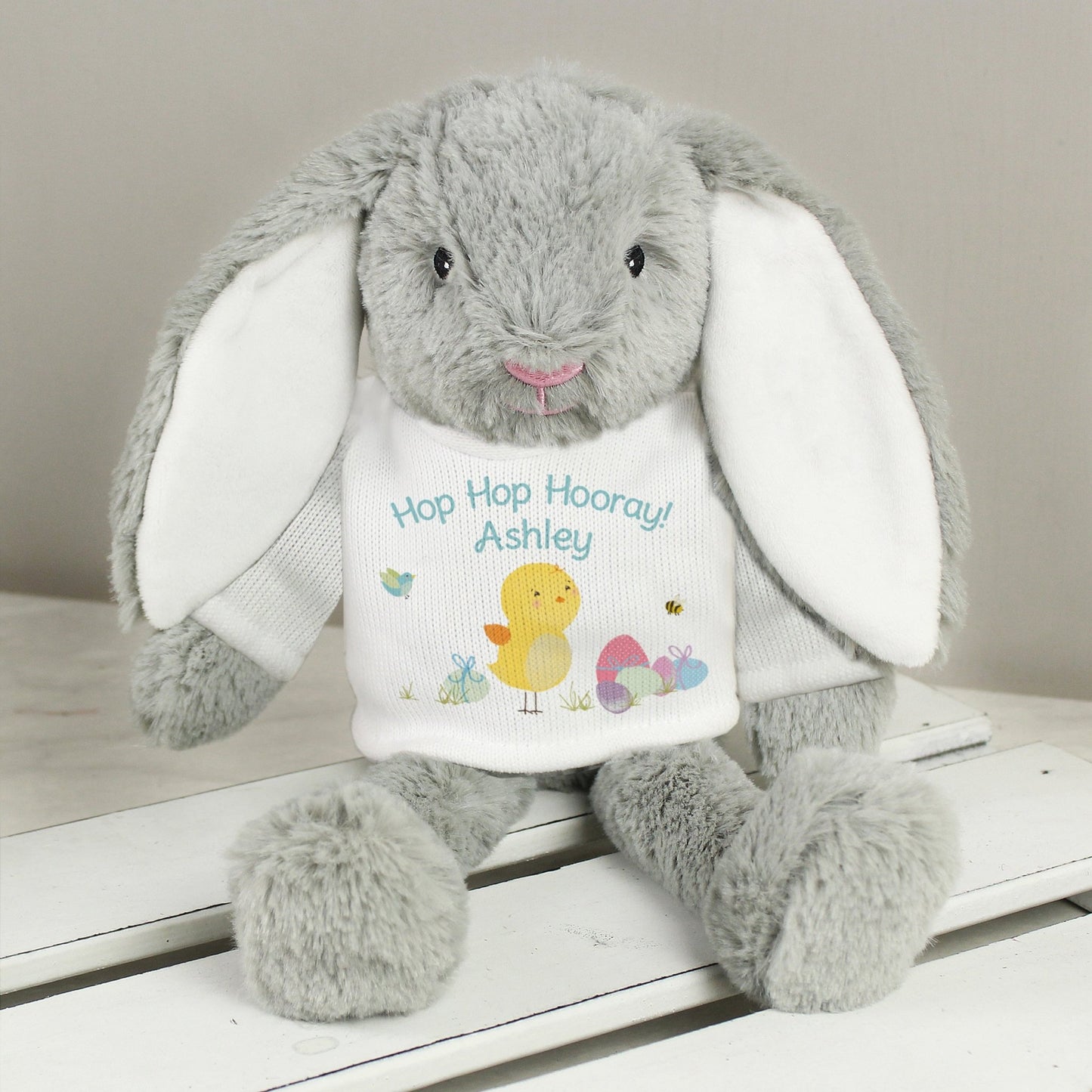 Personalised Grey Floppy Ears Plush Easter Meadow Bunny Rabbit