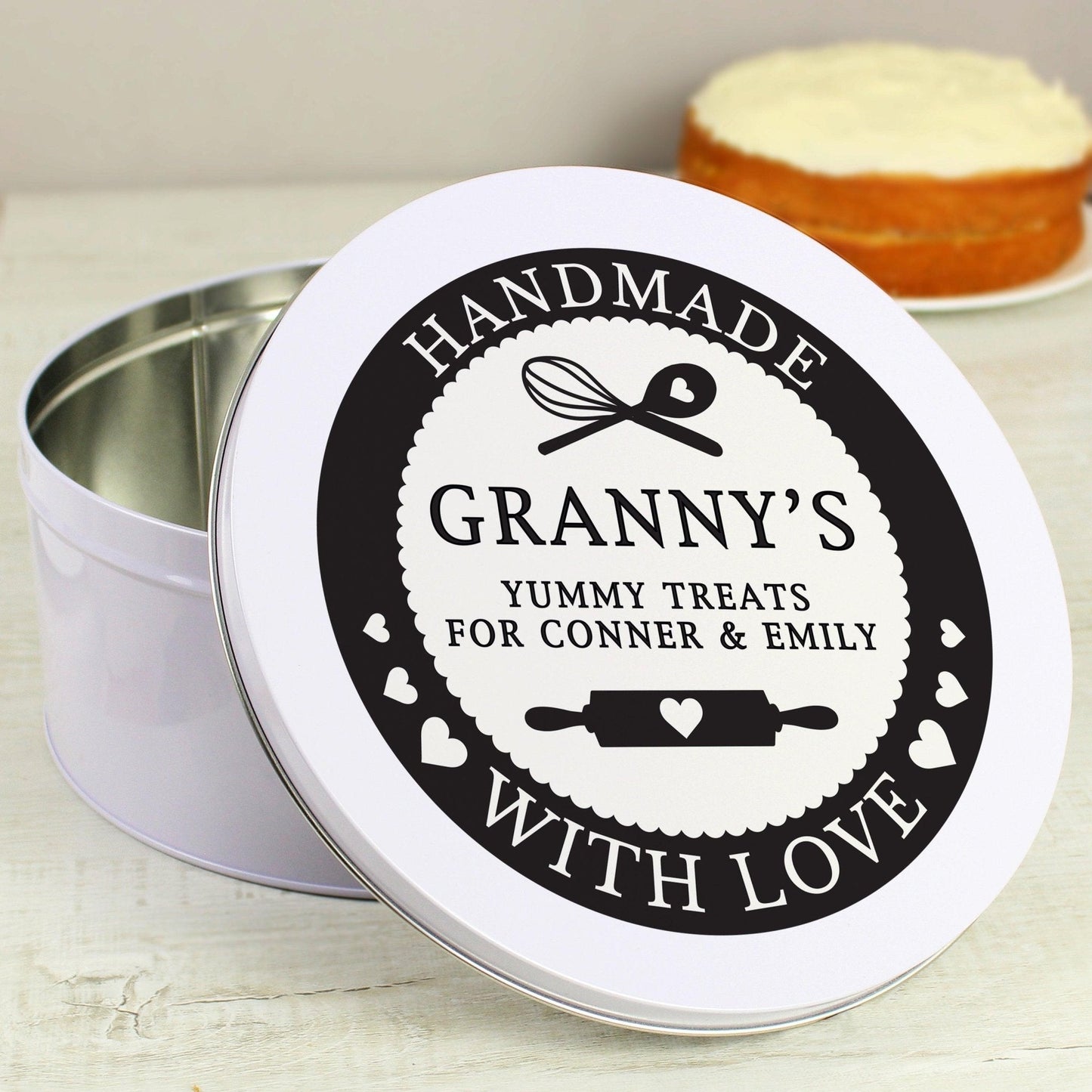 Personalised Handmade With Love Cake Biscuits Metal Storage Tin