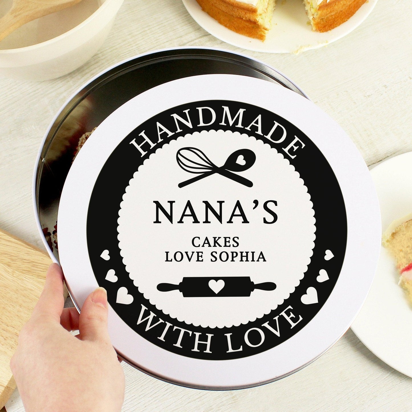 Personalised Handmade With Love Cake Biscuits Metal Storage Tin