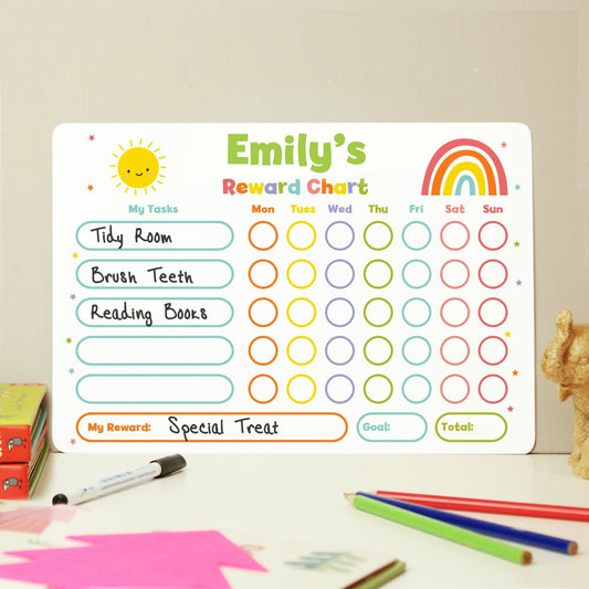 Personalised Kids Colourful Metal Rewards Chart & Dry Wipe Pen