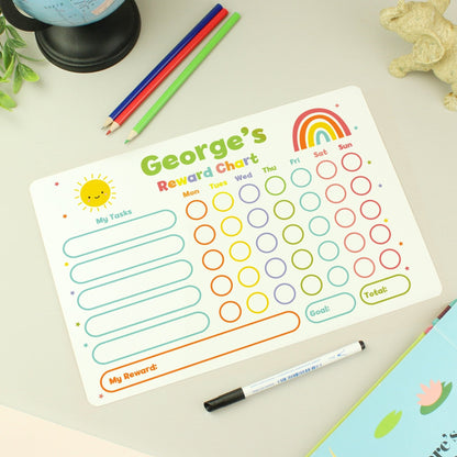 Personalised Kids Colourful Metal Rewards Chart & Dry Wipe Pen
