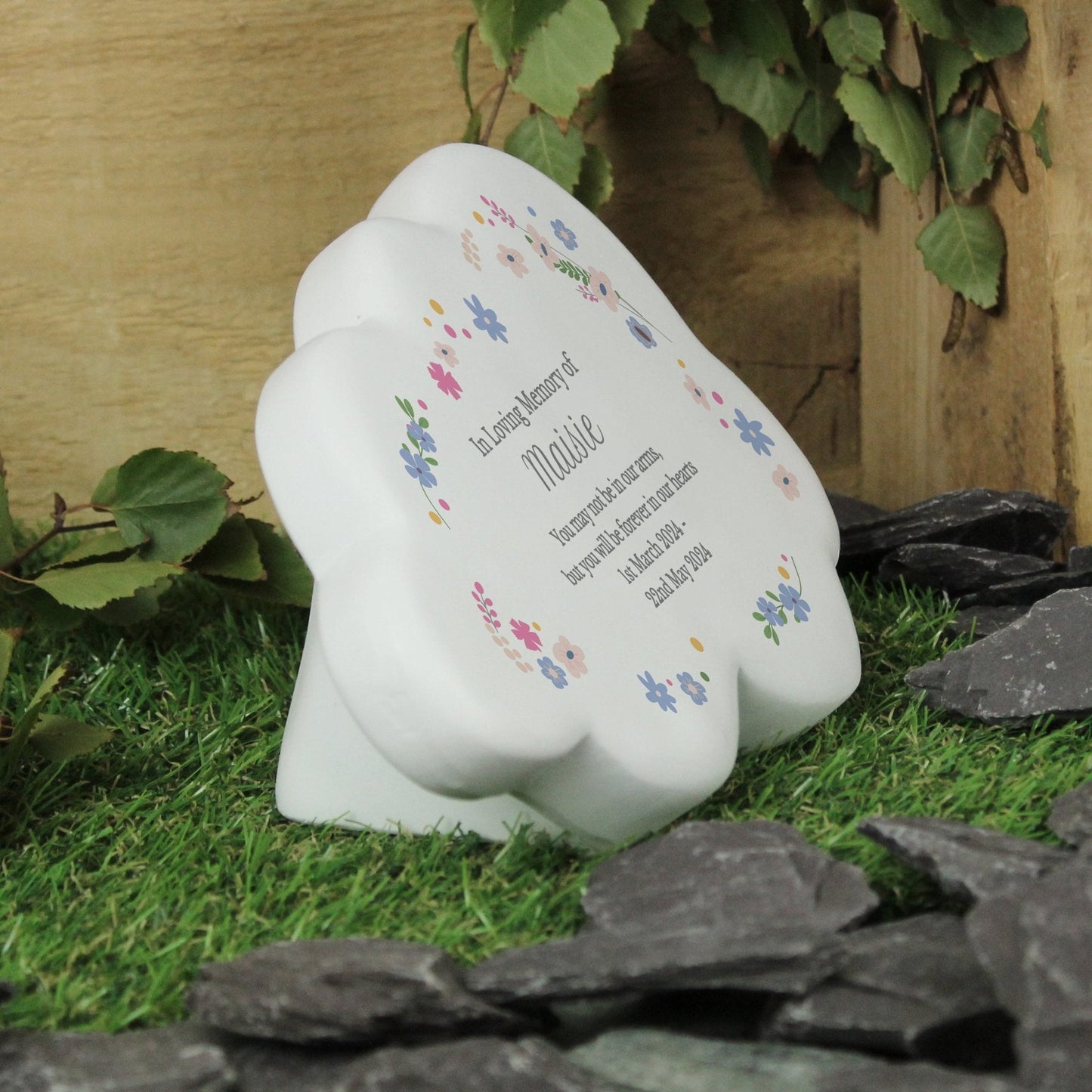 Personalised Kids Memorial Cloud Graveside Plaque - Floral Design