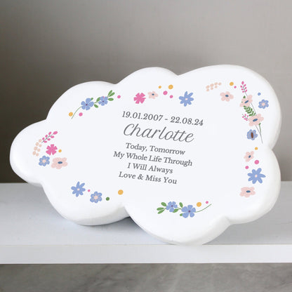 Personalised Kids Memorial Cloud Graveside Plaque - Floral Design