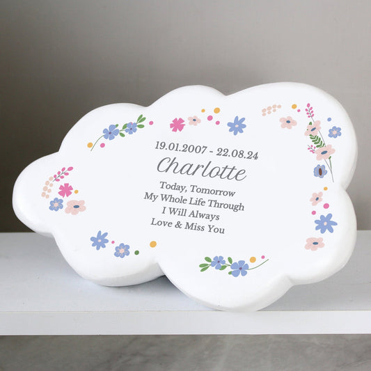 Personalised Kids Memorial Cloud Graveside Plaque - Floral Design