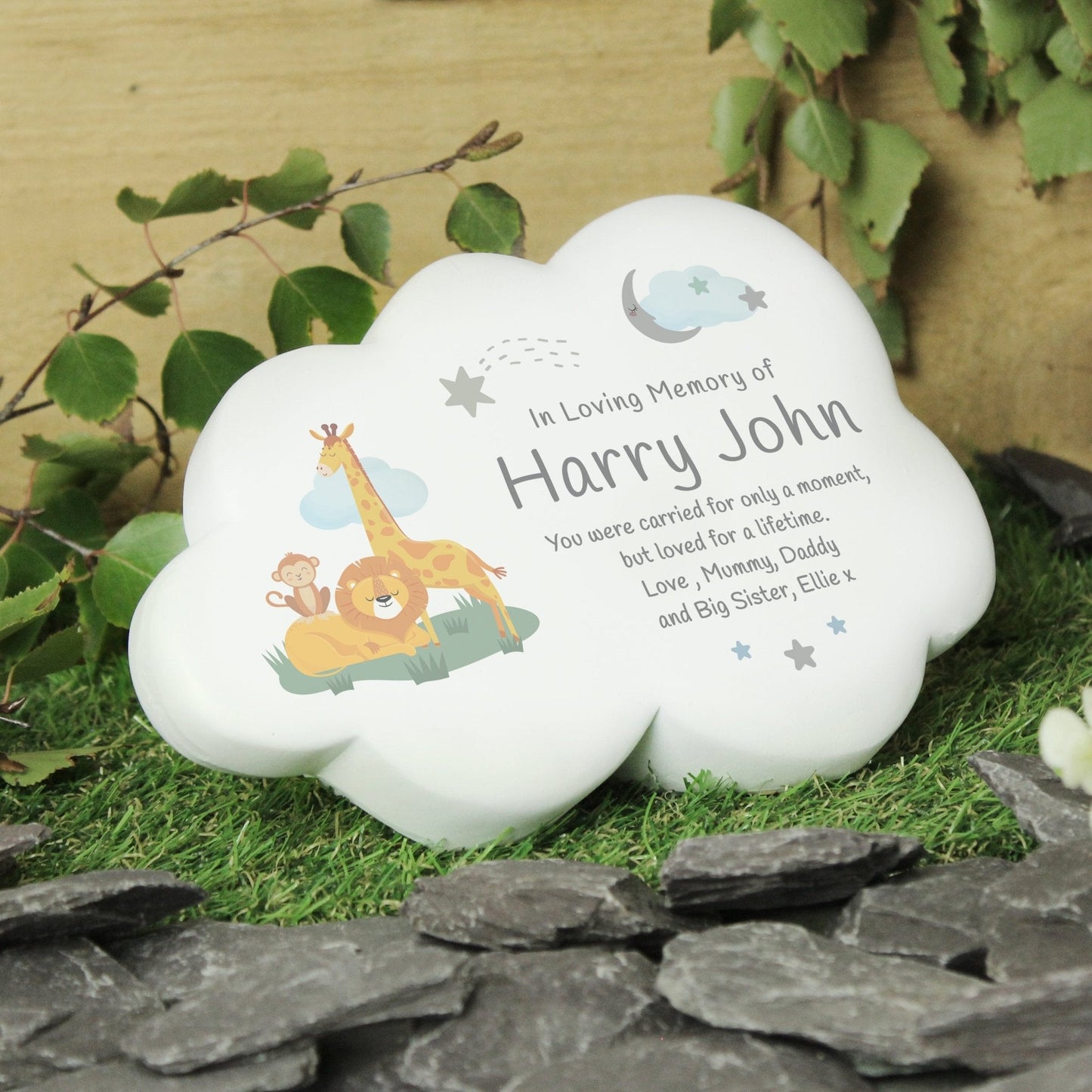 Personalised Kids Memorial Cloud Graveside Plaque - Jungle Animals