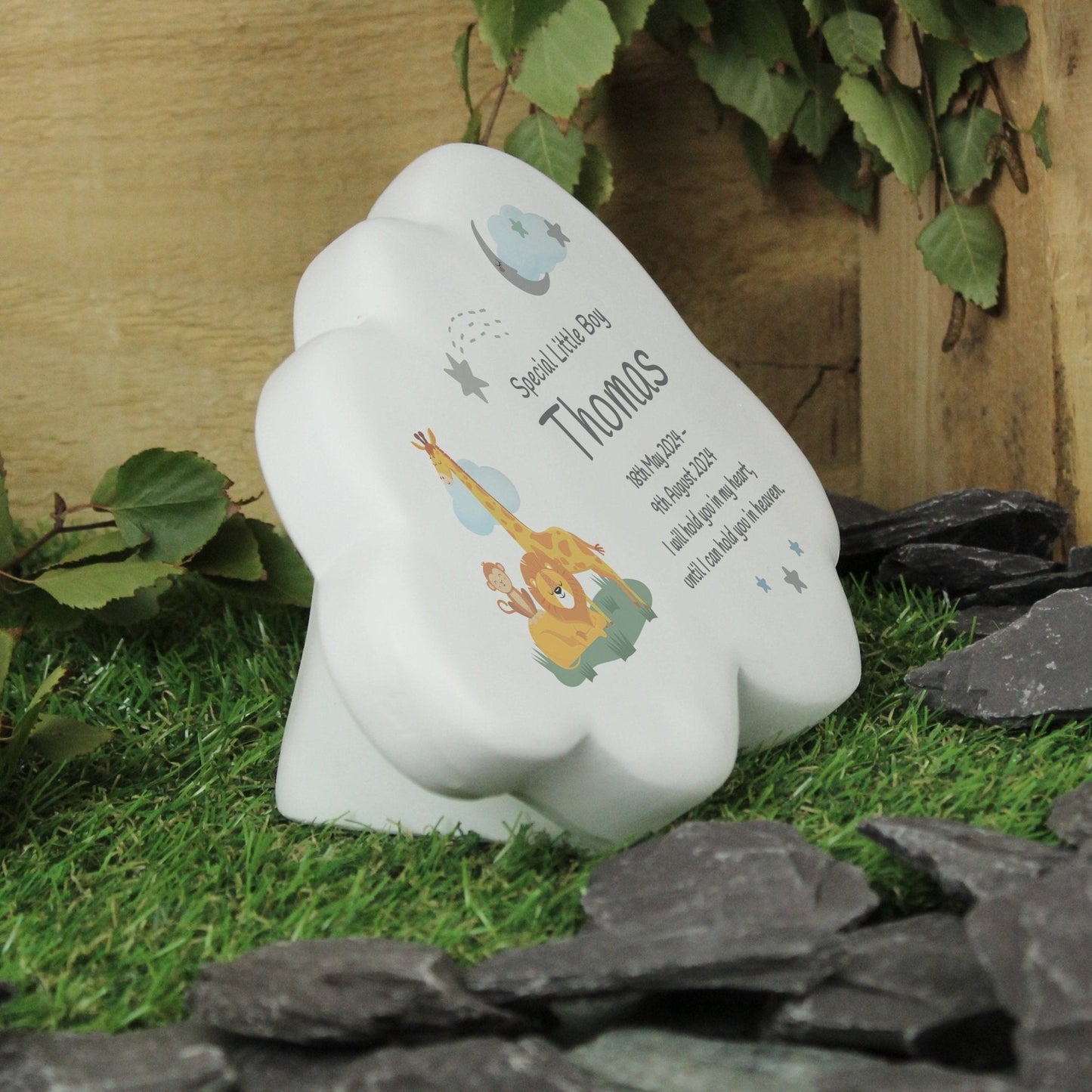 Personalised Kids Memorial Cloud Graveside Plaque - Jungle Animals