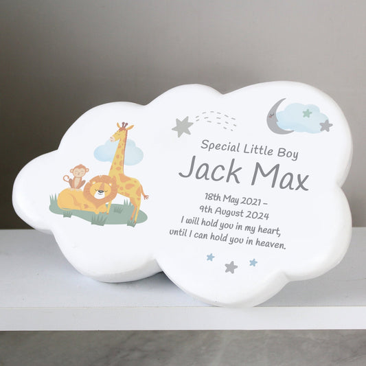 Personalised Kids Memorial Cloud Graveside Plaque - Jungle Animals