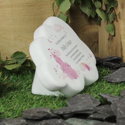Personalised Kids Memorial Cloud Graveside Plaque - Pink Fairy & Castle