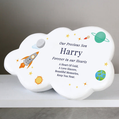 Personalised Kids Memorial Cloud Graveside Plaque - Space Planets