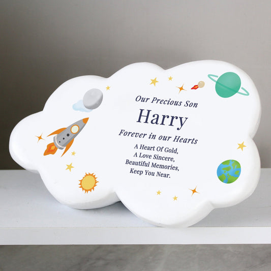 Personalised Kids Memorial Cloud Graveside Plaque - Space Planets