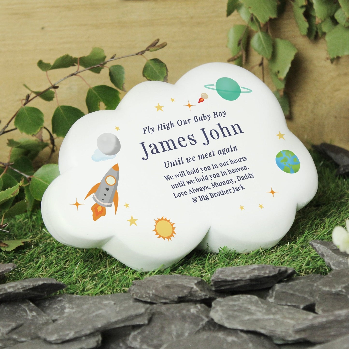 Personalised Kids Memorial Cloud Graveside Plaque - Space Planets