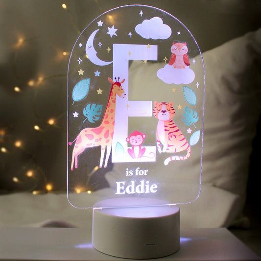 Personalised LED 7 Colour Changing Animal Alphabet Night Light