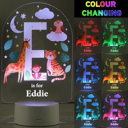 Personalised LED 7 Colour Changing Animal Alphabet Night Light