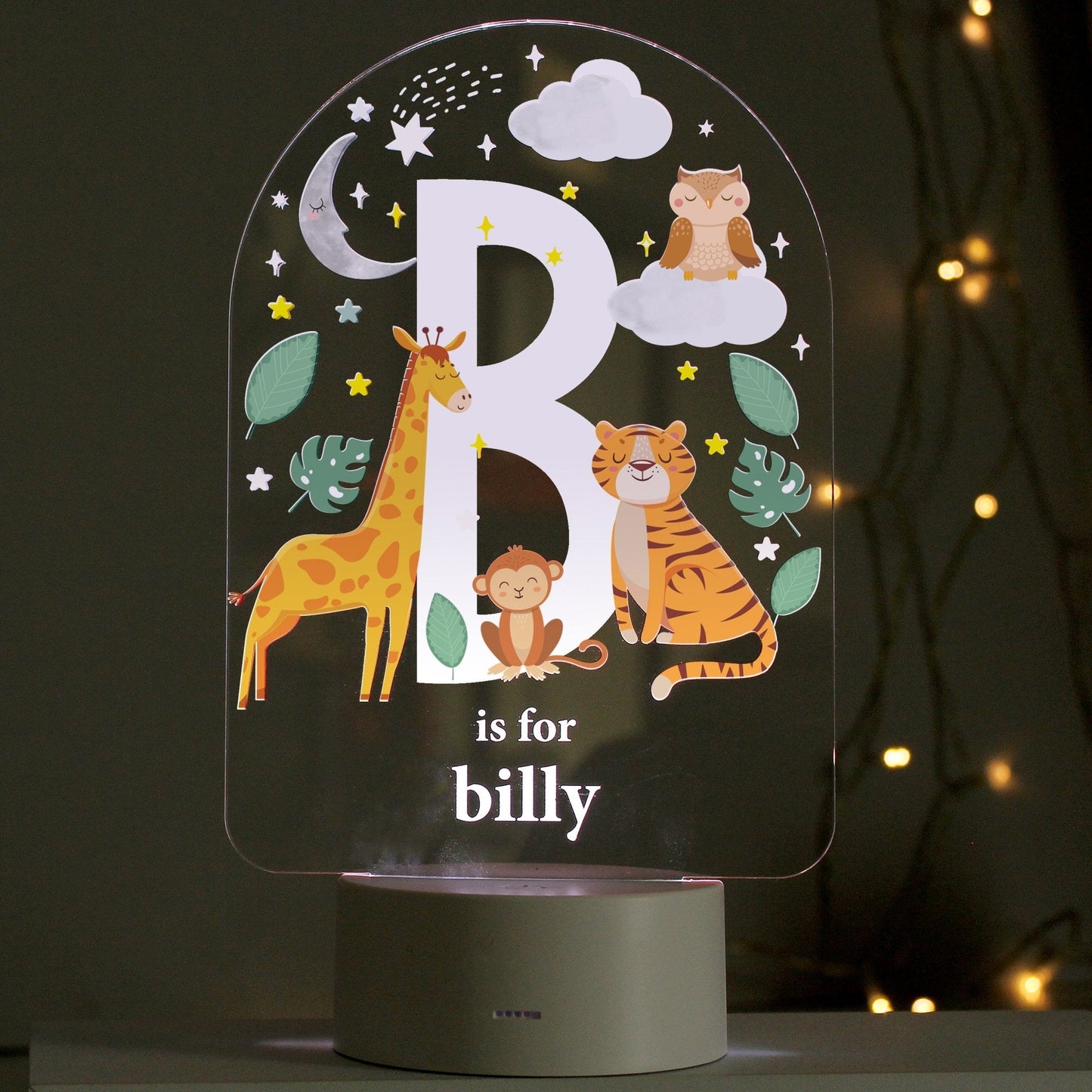 Personalised LED 7 Colour Changing Animal Alphabet Night Light