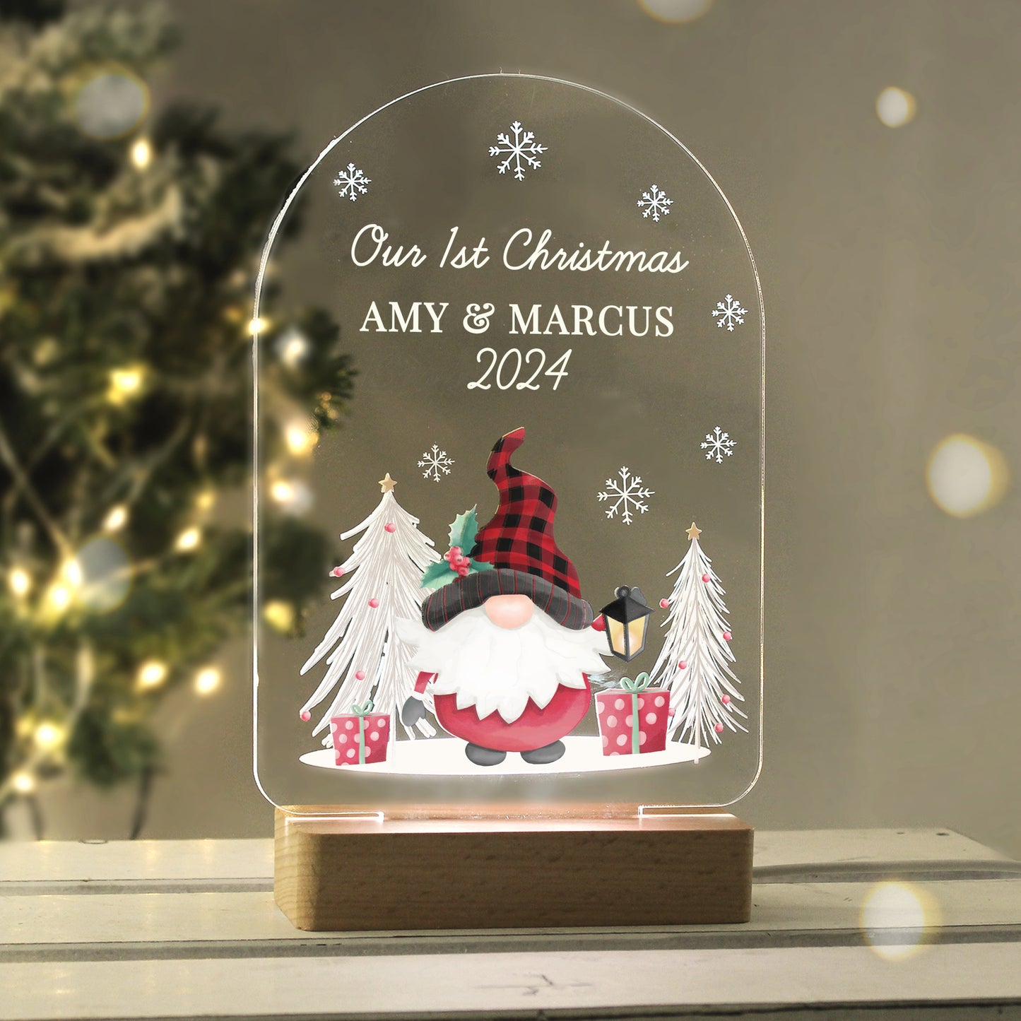 Personalised LED 7 Colour Changing Gonk Wooden Based Christmas Light