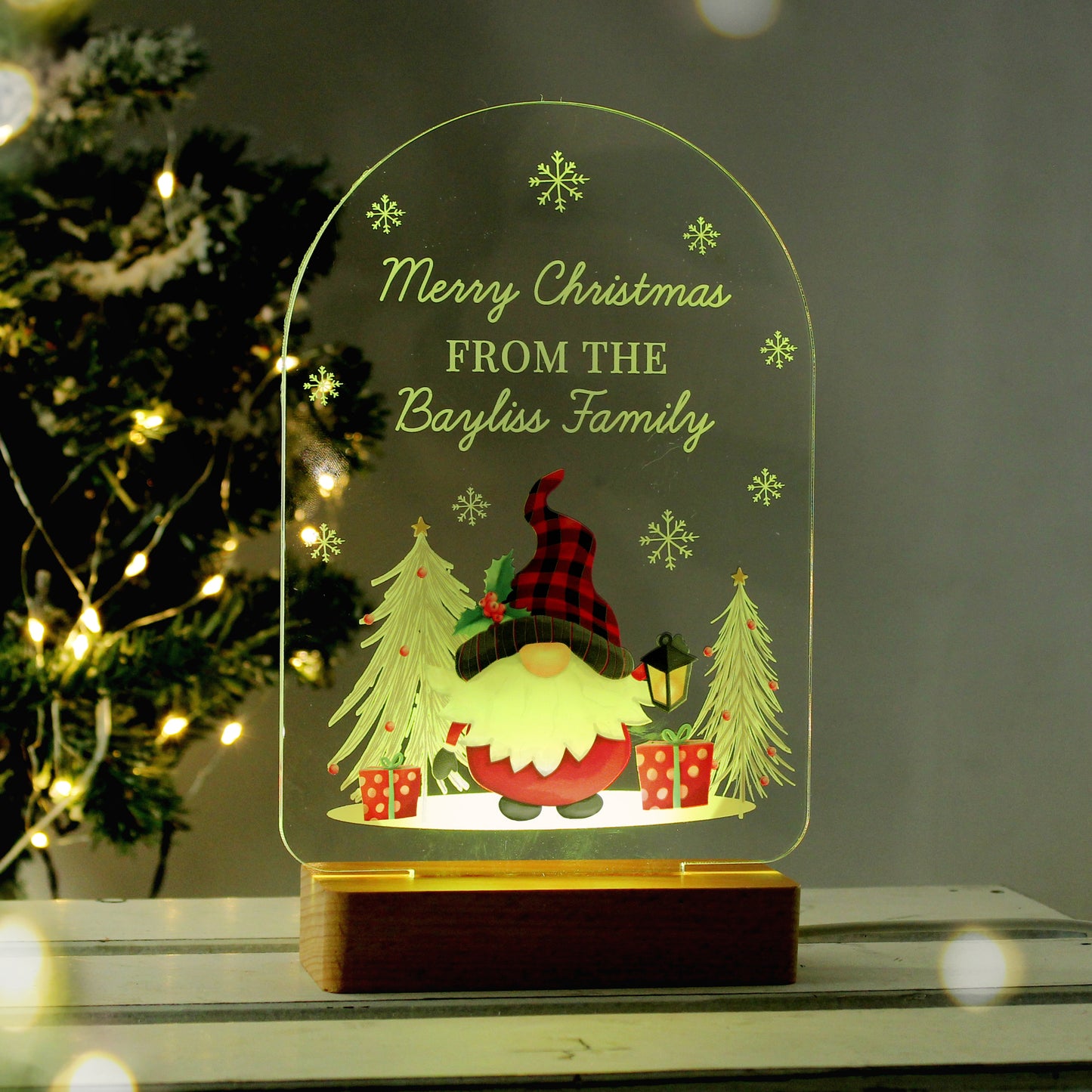 Personalised LED 7 Colour Changing Gonk Wooden Based Christmas Light
