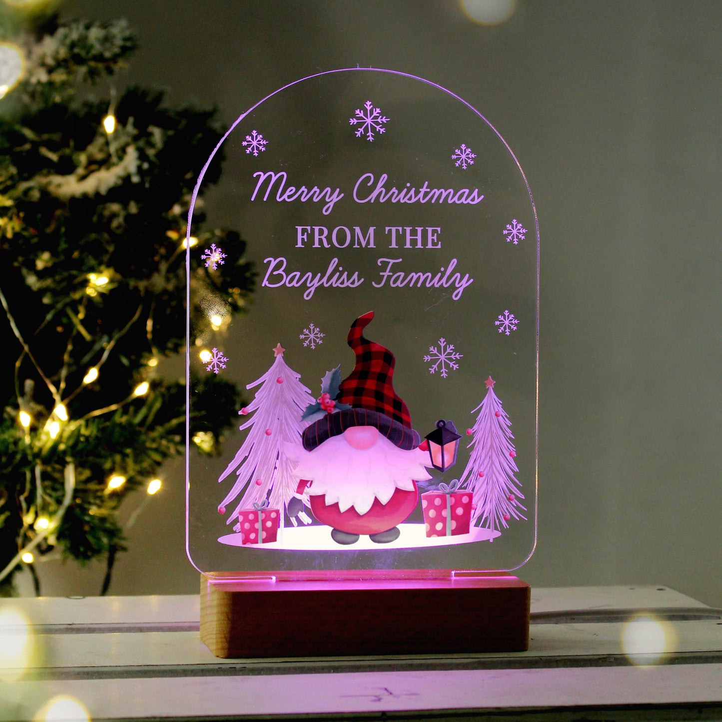Personalised LED 7 Colour Changing Gonk Wooden Based Christmas Light