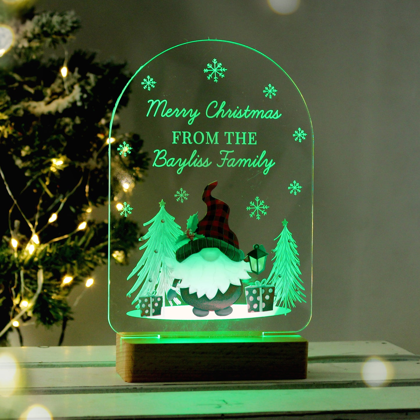 Personalised LED 7 Colour Changing Gonk Wooden Based Christmas Light