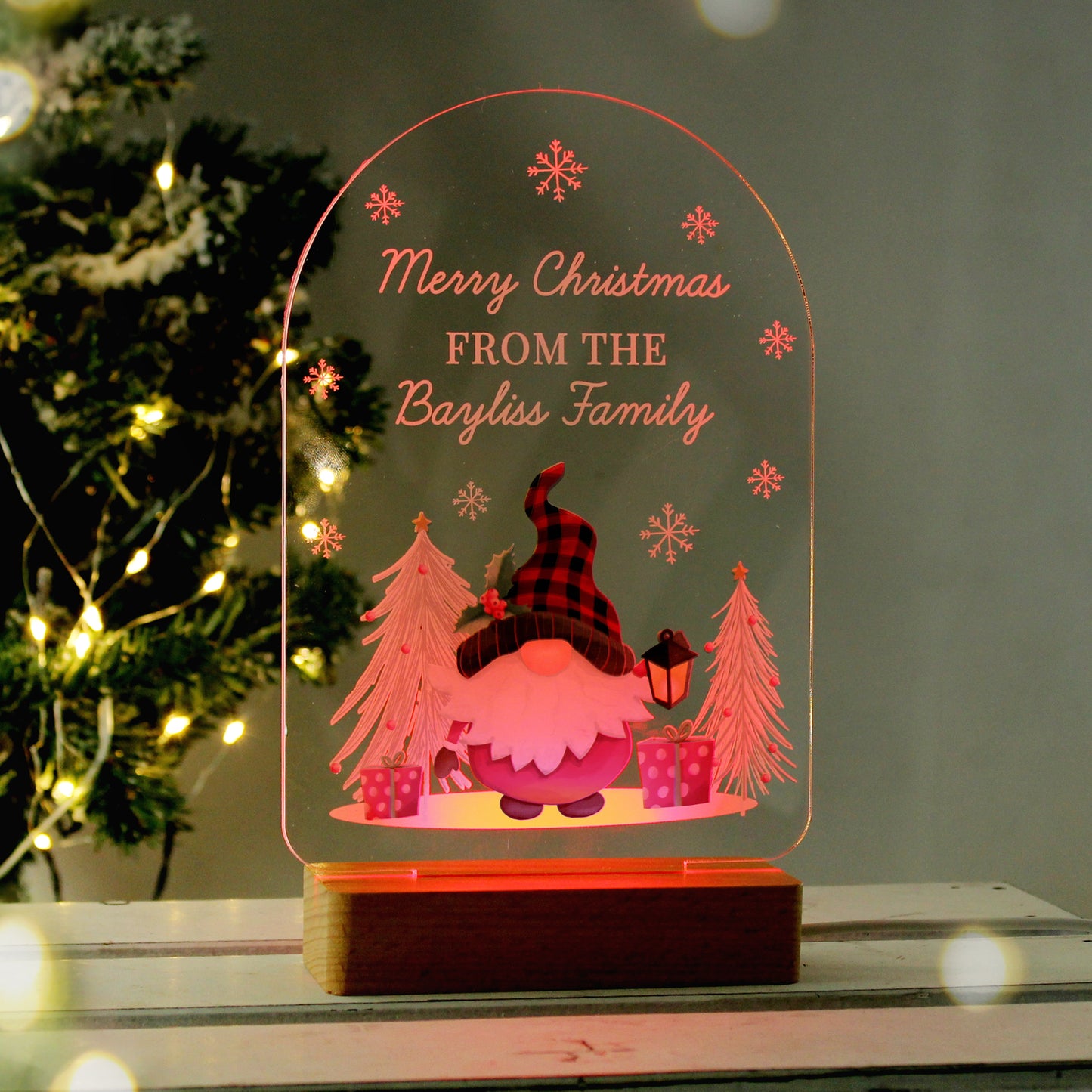 Personalised LED 7 Colour Changing Gonk Wooden Based Christmas Light
