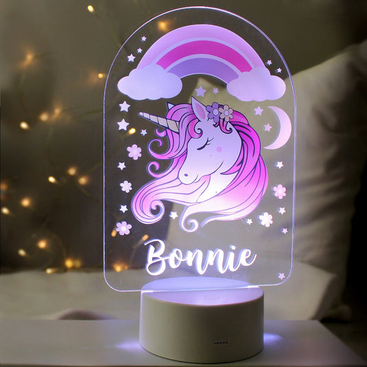 Personalised LED 7 Colour Changing Pink Unicorn Night Light