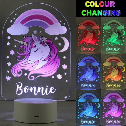 Personalised LED 7 Colour Changing Pink Unicorn Night Light