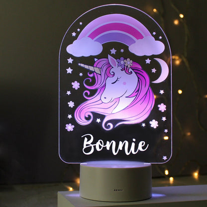 Personalised LED 7 Colour Changing Pink Unicorn Night Light